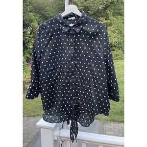 Chico’s Women’s Size 3 (Size 16) No Iron 100% Linen Polka Dot Tie Waist Shirt